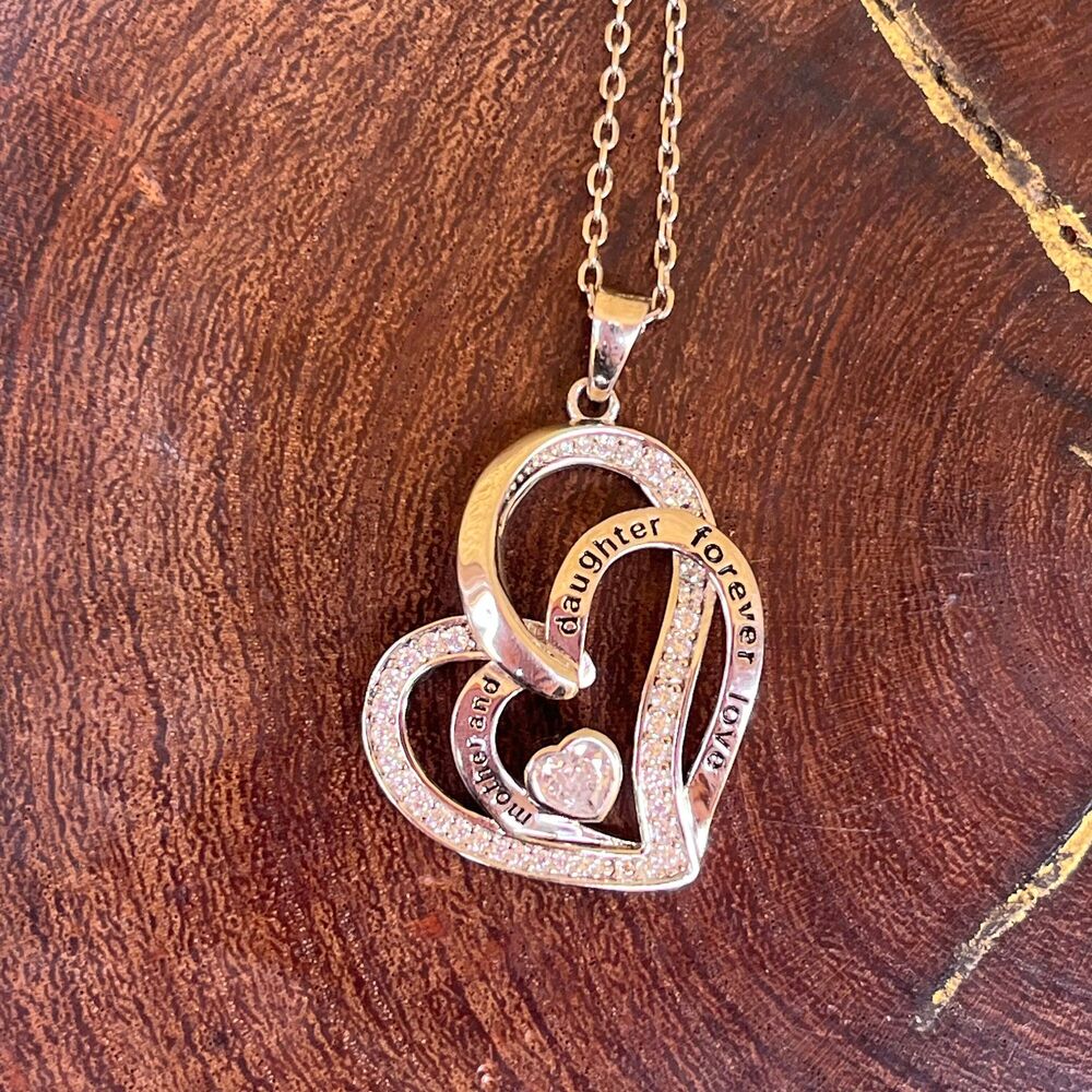 Vintage Heart Necklace Sterling Silver Mother Child Jewelry Gift